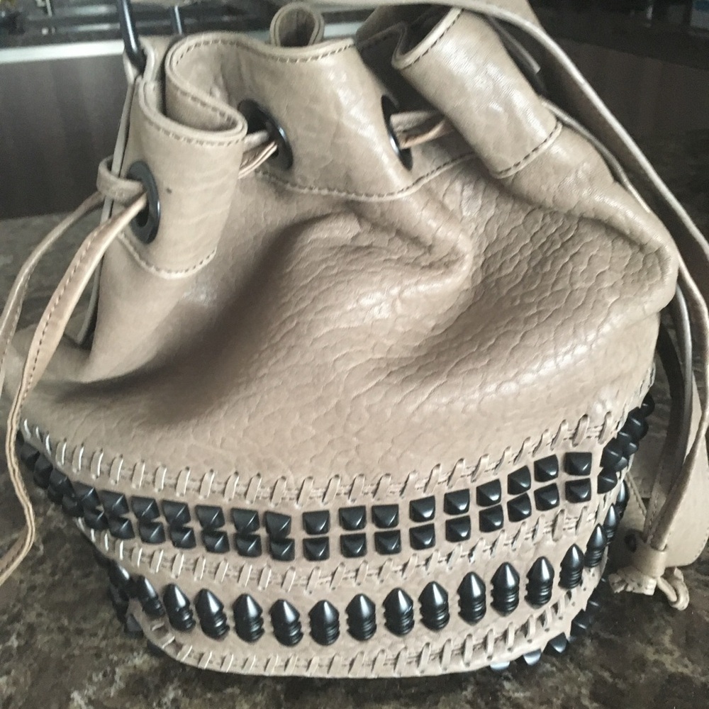 Pour La Victoire Tan and Black Studded Shoulder Bag